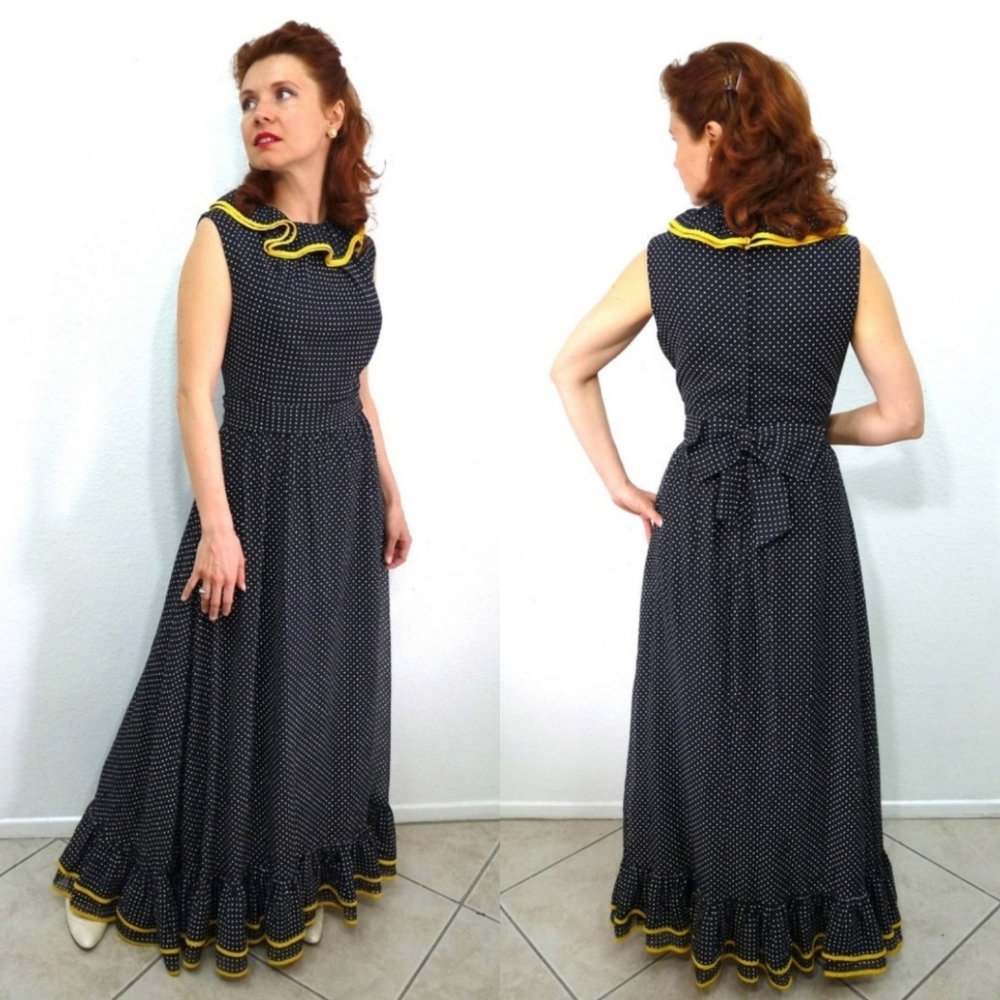 VTG 60s Miss Elliette Swiss Dot Ruffle Dress - Picture 4 of 13